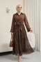 Side Zipper Patterned Lined Chiffon Skirt -Khaki - 8