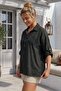Black Shirt Collar Short Sleeve Buttoned Mesh Pocket Embroidered Casual Cotton Woven Blouse 70 60 - 3