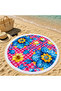 Pink Checkerboard Background Blue Floral Pattern 150 cm Round Beach Towel