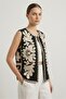 Black Women's Crew Neck Embroidered Woven Vest - 3