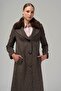 Furry Herringbone Patterned Coat with Detachable Collar BROWN 3789-Y - 5