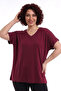 Women's Burgundy Plus Size V-Neck Comfortable T-Shirt - 3