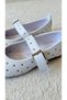 Women's White Studded Mary Jane Ballerina Buckle Flat Sole Shoes - 6