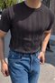 Old Money Fit Crew Neck Striped Knitwear T-Shirt – Slim Fit Premium Brown