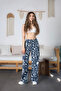 Women's Patterned High Waist Viscose Fabric Elastic Waist Pants - 3