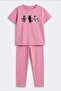 Girl's Leggings Set with Cat and Stone Print