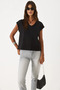 Women's V-Neck Comfortable Fit Sleeveless Flared T-Shirt 100% Cotton - Black - 4
