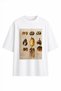 White Oversize Vintage Gold Accessory Printed Crew Neck Basic Short Sleeve Women's T-Shirt - 2
