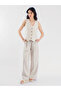 Double-Buttoned Thick Belt Detailed Linen Loose Trousers
