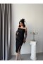 Black Gloved Scarf Strap Midi Evening Dress - 3