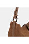Women's Mink Gold Buckle Suede Shoulder Bag - 6