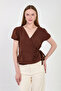 Women's Side Tie Elastic Sleeve Blouse - Brown