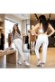 Elastic Waist High Waisted Tube Leg Lycra Large/Small Size Pants Jeans White - 3