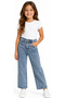 Girl's Stonewashed Model Jeans with Adjustable Waistband and Zipper Closure in Plain Blue Color