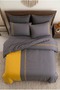 Linera 6 Piece Wrap Embroidered Modern Mustard Anthracite Cotton Duvet Cover Set - 2