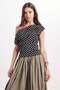 Women's slim fit boat neck polka dot lycra black viscose blouse - 3
