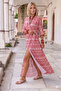 Women's Red Double Breasted Collar Deep Slit Long Sleeve Summer Dress 3415341
