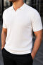 Men's Casual Striped White Knitwear Polo Neck T-Shirt - 3
