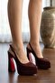 Matteo Burgundy Patent Leather Open Back Pointed Toe Double Platform High Heeled Shoes