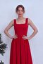 Women's Square Neck Backless Bow Detailed Strappy Midi Length Woven Evening Dress Red, Black - 6