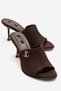 Women's Brown Corduroy Fabric Gold Logo Detailed 8 cm Goblet Heeled Slippers