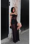 Women's Black Shawl Detailed Slit Maxi Tulle Dress Yel221831 - 6