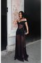 Women's Black Shawl Detailed Slit Maxi Tulle Dress Yel221831 - 5
