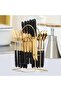 24 Piece Gold Cutlery Set 420 Stainless Steel 6 Place Settings Blue Ceramic Handle Knife Fork Spoon Coffee Spoon Set Formal Dinnerware Hygienic Stand - 2