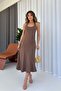 Neck Tie Detail Interlock Fabric Dress - Brown - 3