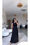Black Self-Detailed Textured Maxi Wrap Dress with Elastic Waist - 2