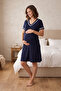 Venera Relax V-Neck Stripe Detailed Short Sleeve Maternity Nightgown