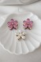 Women's Pink Daisy Hairpin Buckle Set with Gold Detail, Floral Design, Stone Hairpin, Set of 3