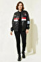 Women's Bomber Collar Printed Black Jacket - 4