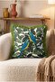 Blue Parrot and Tropical Leaf Pattern Fringed Throw Pillow Cover - Khaki Tassel Botanical Cover - 4