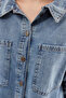 Women's Shirt Collar Double Pockets Oversize Cotton Ice Blue Jacket - 6