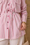 Women's Striped Patterned Waist-Tie Shirt Pink - 5
