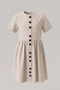 Girl's Short Sleeve Cotton Dress with Button Accessories, Ages 7-14
