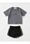 Unisex Baby Waffle Fabric Shorts Set Gray Black Summer Combination - 5