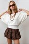 Women's Ecru Waist Corseted Bat Model Viscose Knitwear Blouse Blz-19003362 - 5