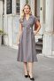 Women's Modal Diagonal Double-Breasted Wrap Collar Skirt with Pleated Pockets Midi Length Below the Knee Dress-Anthracite - 4