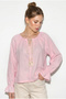 Women's Pink Tie Collar Flounce Sleeve Detailed Muslin Crinkle Textured Blouse 4762 60286275 - 5