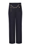 Navy Blue Chain Belted Tweed Women's Trousers - 5