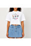 Crop T-Shirt White Printed Relaxed Fit Raw Cut Basic Short Tshirt