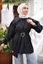 Black Elastic Cuffed Belted Shirt
