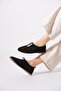 Desren Laser Shaped Elastic Women's Ballerinas Black Suede - 3