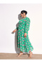 Plus Size Green Floral Tiered Drawstring Midi Dress - 3
