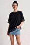 Asymmetrical Cut Lace Detailed T-Shirt Black