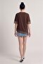 Asymmetrical Cut Lace Detailed T-Shirt Brown - 4