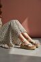Genuine Leather Leopard Detail Elastic Wedge Heel Women's Sandals