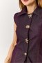 Women's Sleeveless Gold Buttoned Vest Denim Suit Plum - 3